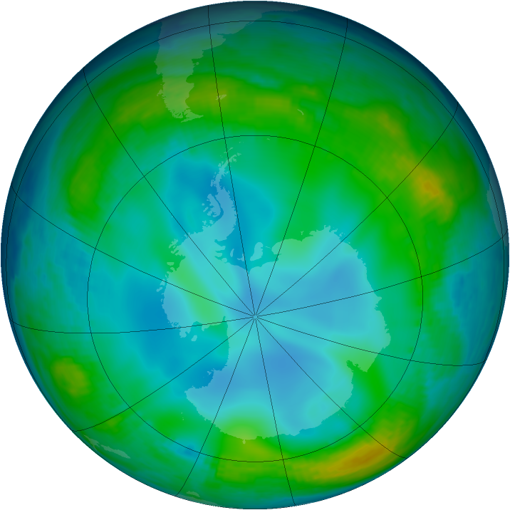 Antarctic ozone map for 21 June 1999